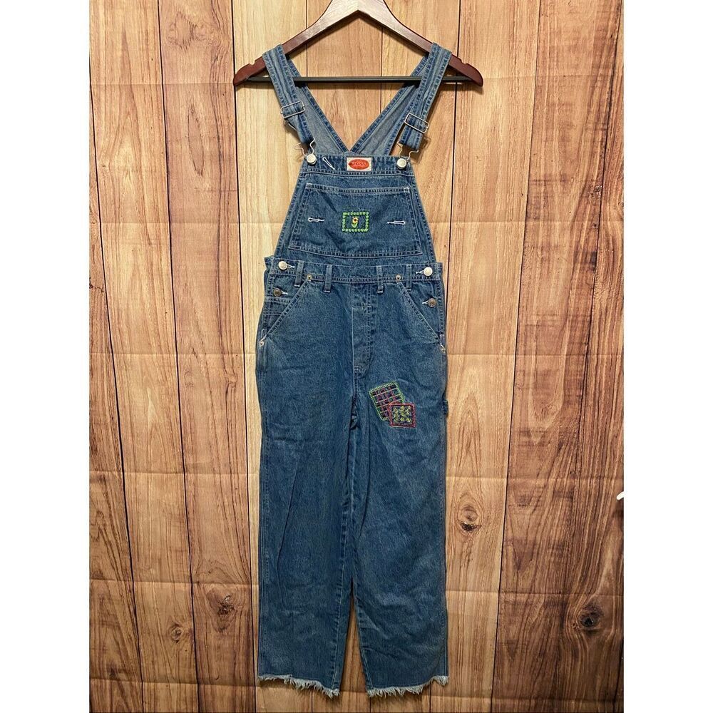 Revolt Clothing Co M women’s overalls denim pants embroidered vintage jeans